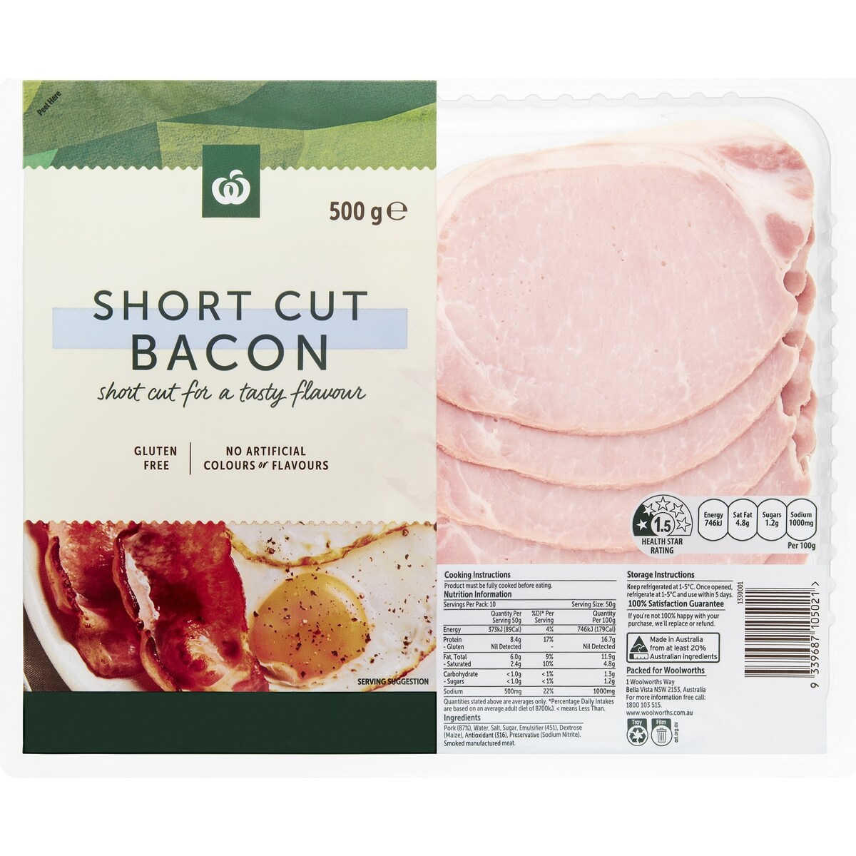Woolworths Shortcut Bacon 500g