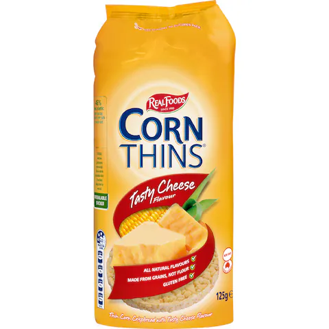 Real Foods Corn Thins Tasty Cheese 125g