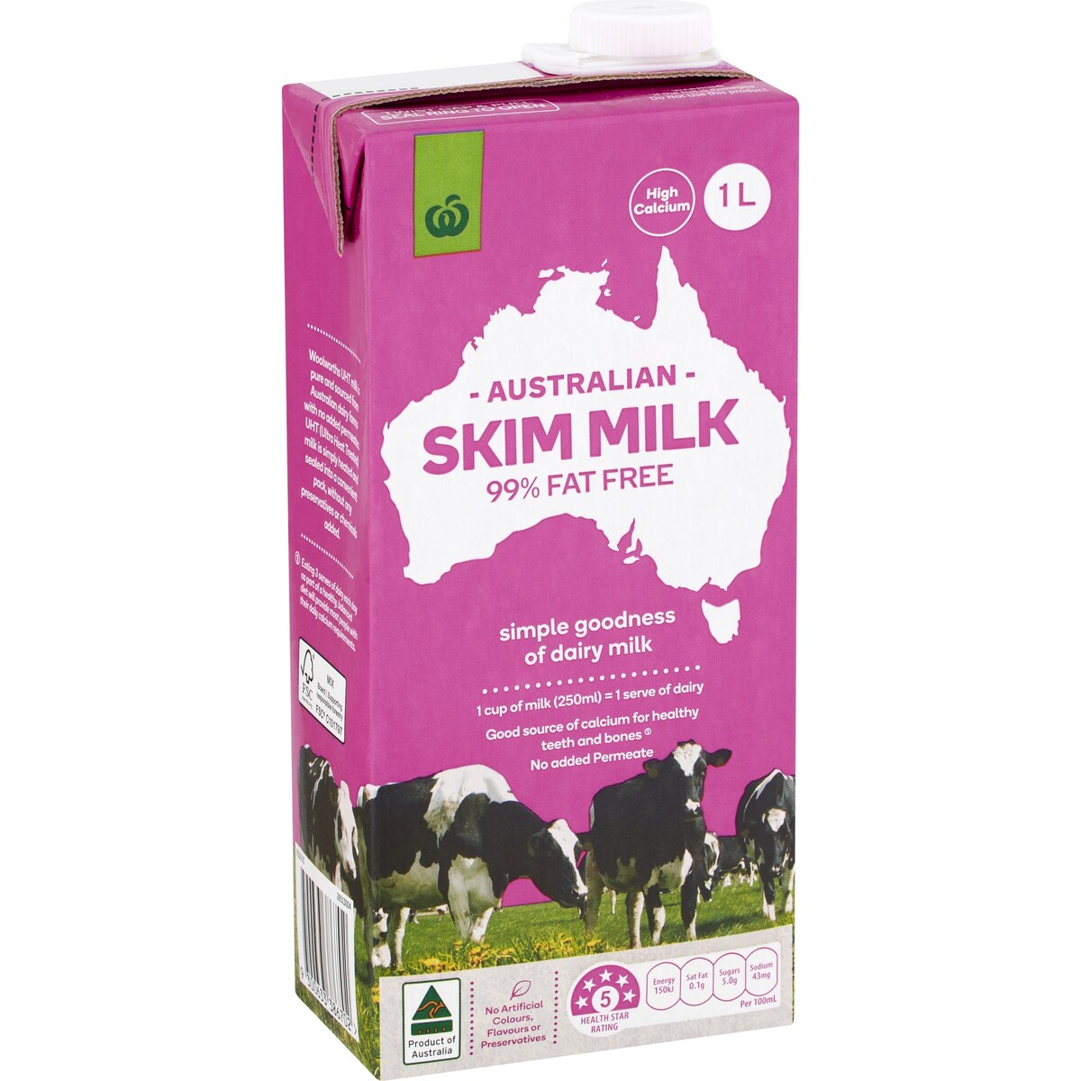 Woolworths Skim Long Life Milk UHT 1L