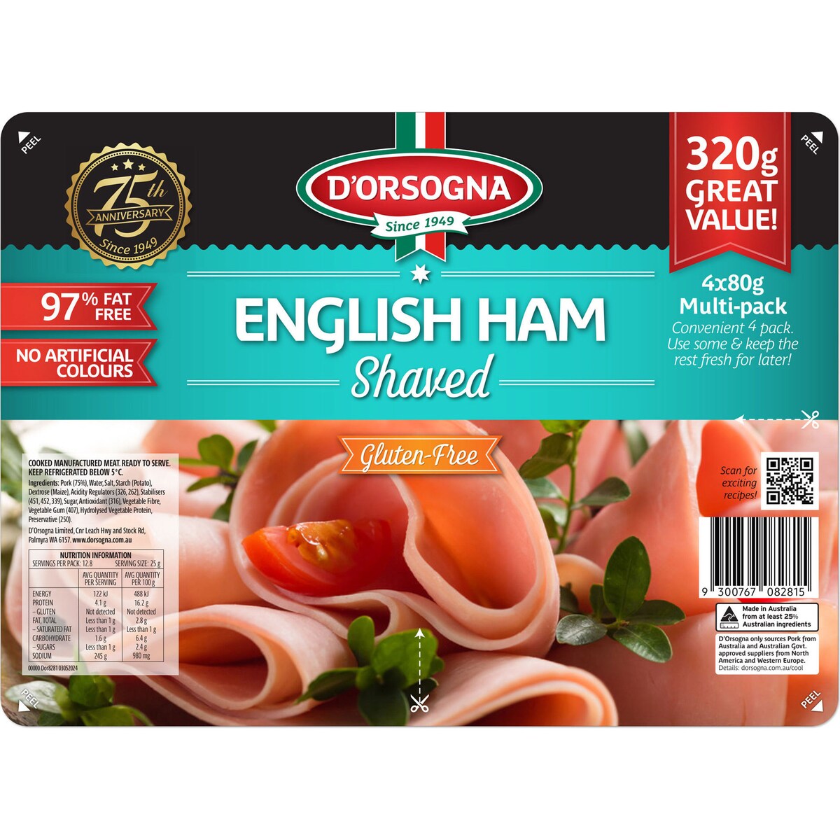 D'Orsogna English Ham Shaved 80g x 4 pack